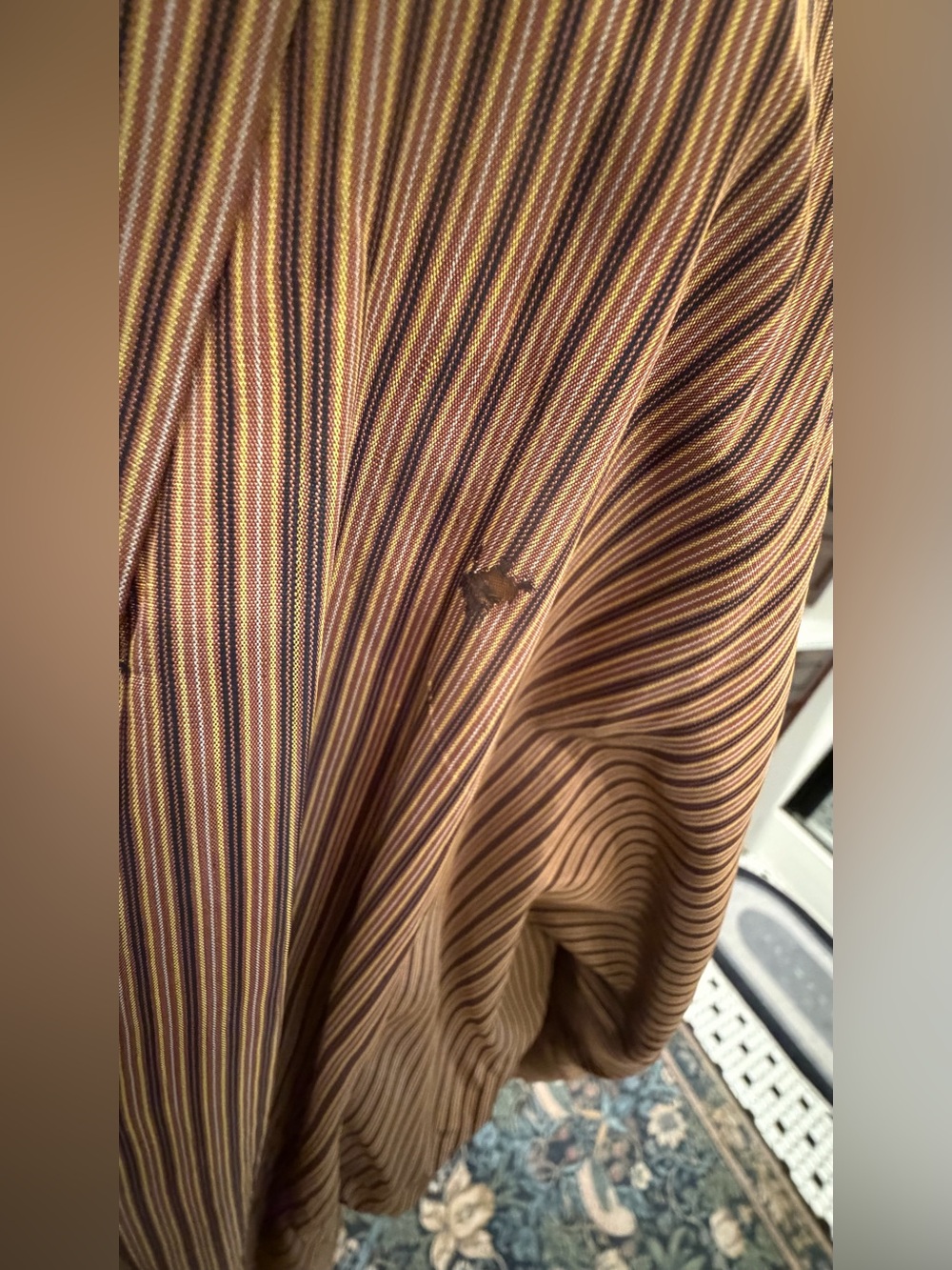Vintage Japanese Silk Kimono Maxi Robe Tokugawa Crest Tsumugi Striped AS IS - Picture 5 of 16